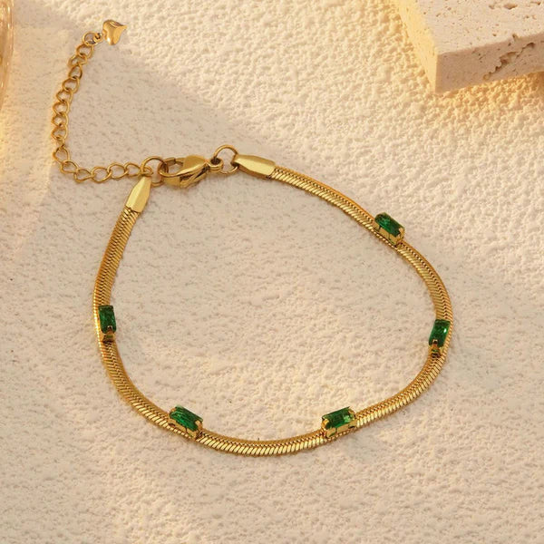 Snake Chain Green Emerald Studded Wraparound Bracelet