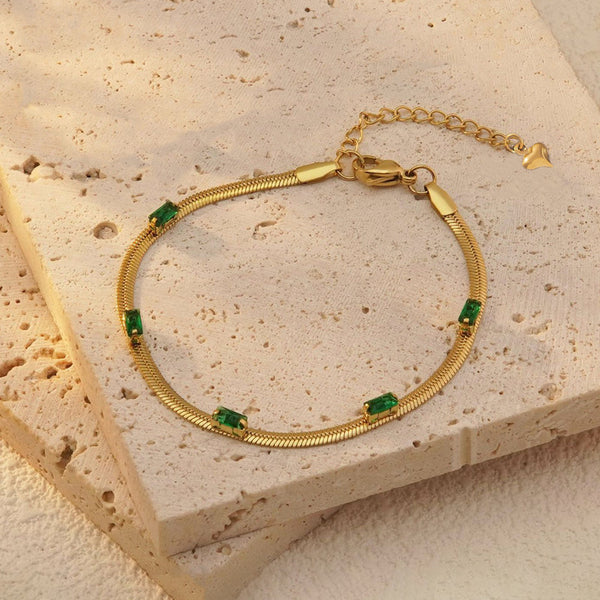 Snake Chain Green Emerald Studded Wraparound Bracelet