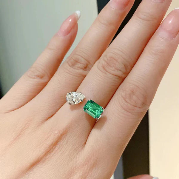 Ice Cut Green Rectangular Finger Ring