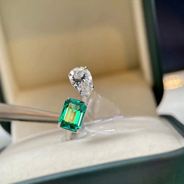 Ice Cut Green Rectangular Finger Ring