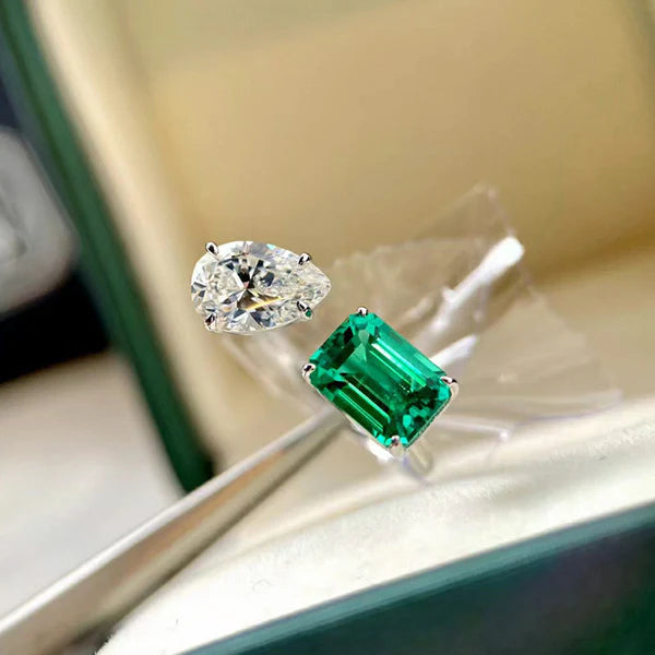 Ice Cut Green Rectangular Finger Ring