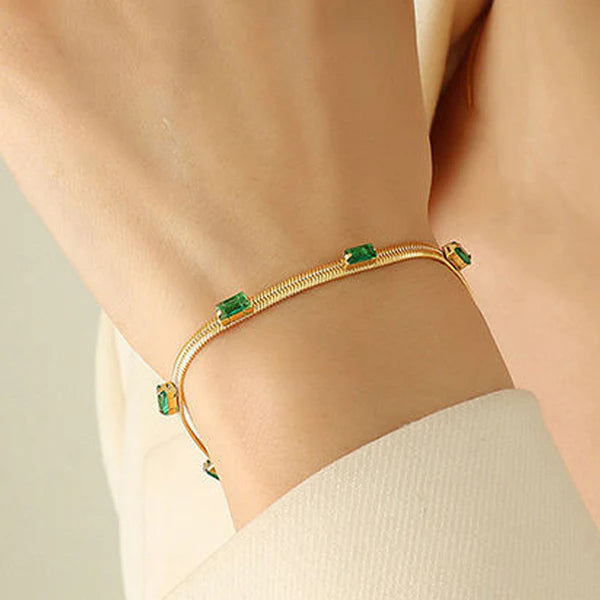 Snake Chain Green Emerald Studded Wraparound Bracelet