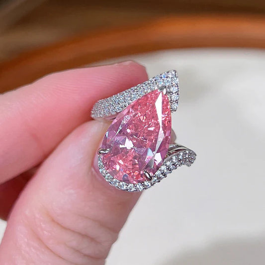 Diamond Crushed Ice Cut Pink Teardrop Finger Ring