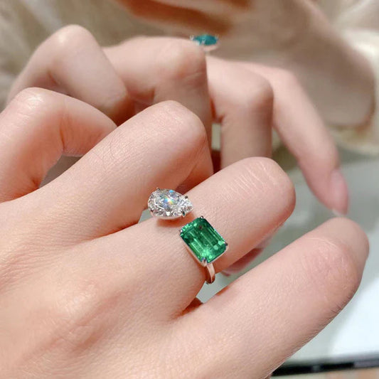 Ice Cut Green Rectangular Finger Ring